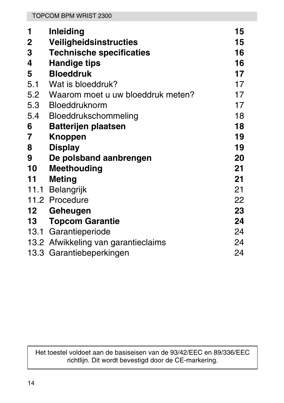 Topcom BPM WRIST 2300 User Manual | Page 14 / 92