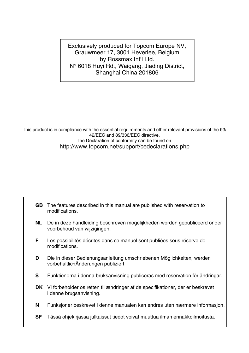 Topcom BPM WRIST 2300 User Manual | Page 2 / 92