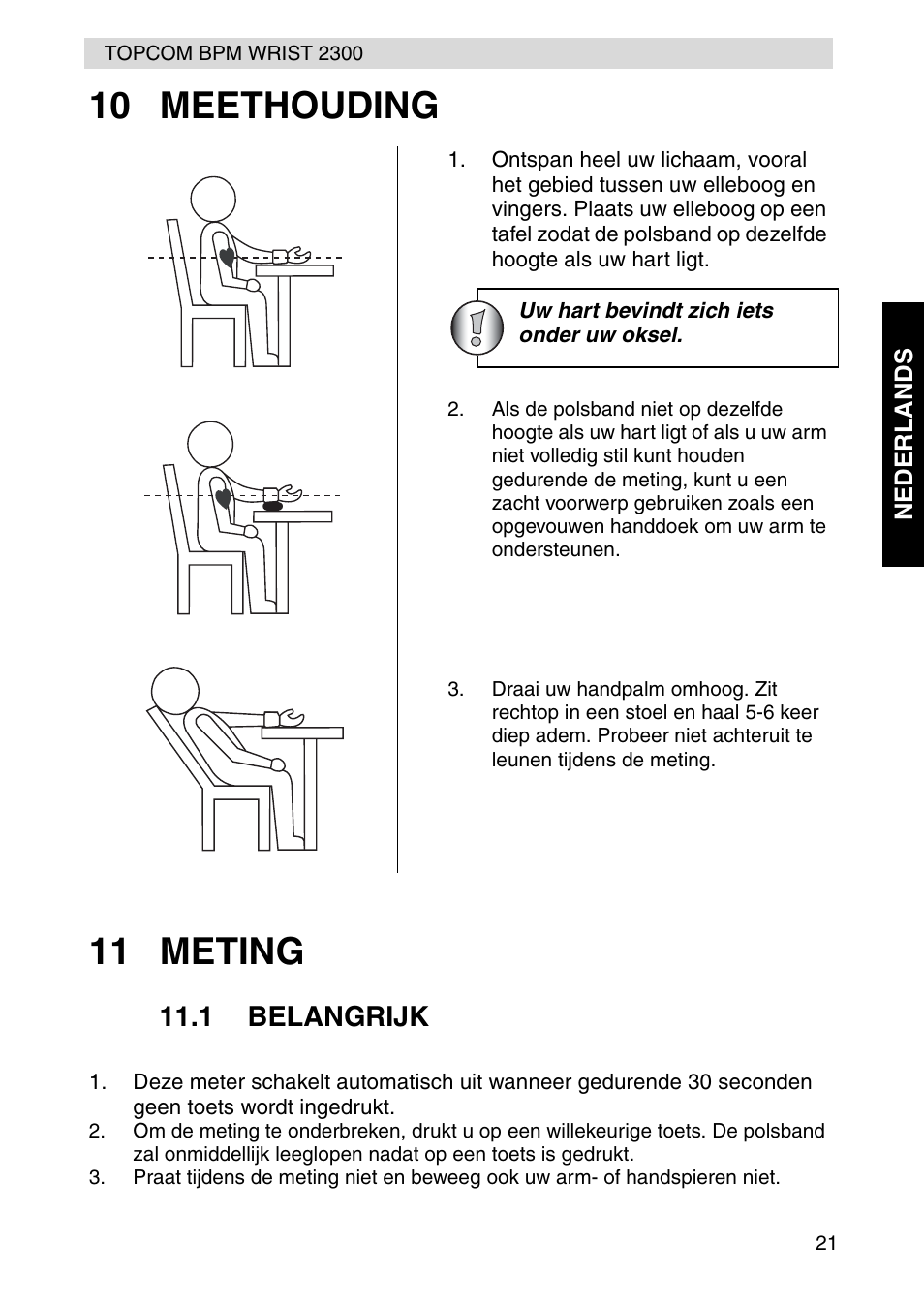 10 meethouding 11 meting | Topcom BPM WRIST 2300 User Manual | Page 21 / 92