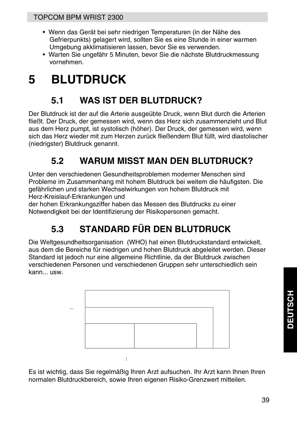 5blutdruck, 1 was ist der blutdruck, 2 warum misst man den blutdruck | 3 standard für den blutdruck, Hypertension, Borderline, Normal, Hypotension | Topcom BPM WRIST 2300 User Manual | Page 39 / 92