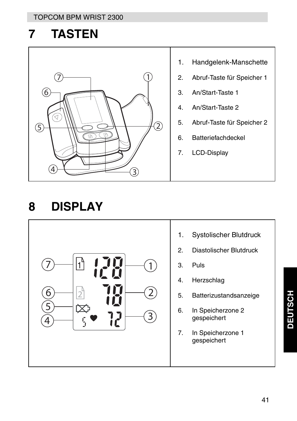 7tasten 8 display | Topcom BPM WRIST 2300 User Manual | Page 41 / 92