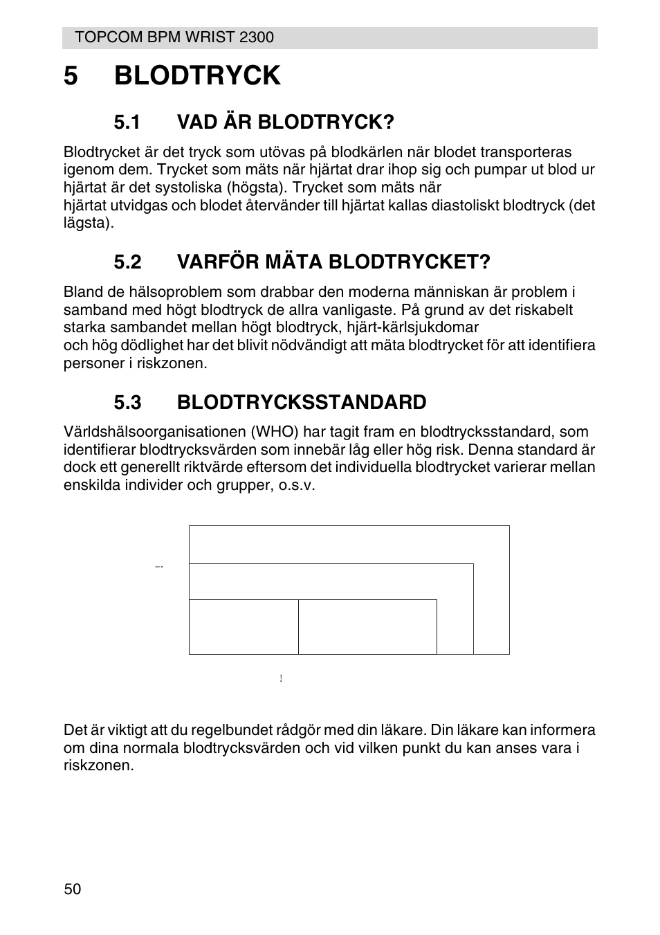 5blodtryck, 1 vad är blodtryck, 2 varför mäta blodtrycket | 3 blodtrycksstandard, Hypertension, Borderline, Normal, Hypotension | Topcom BPM WRIST 2300 User Manual | Page 50 / 92