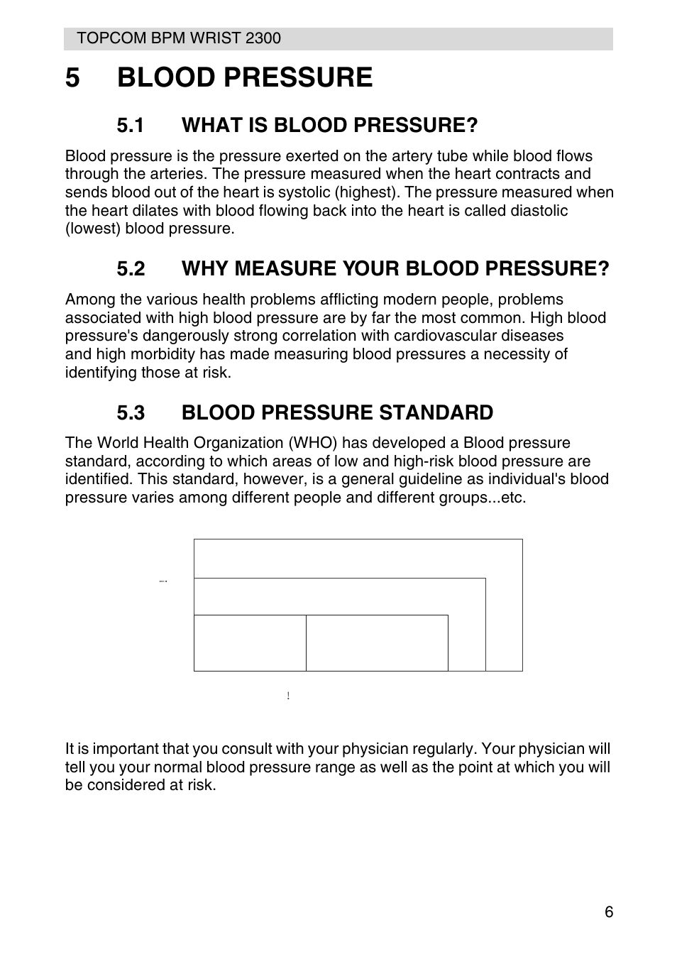 5blood pressure, 1 what is blood pressure, 2 why measure your blood pressure | 3 blood pressure standard, Hypertension, Borderline, Normal, Hypotension | Topcom BPM WRIST 2300 User Manual | Page 6 / 92