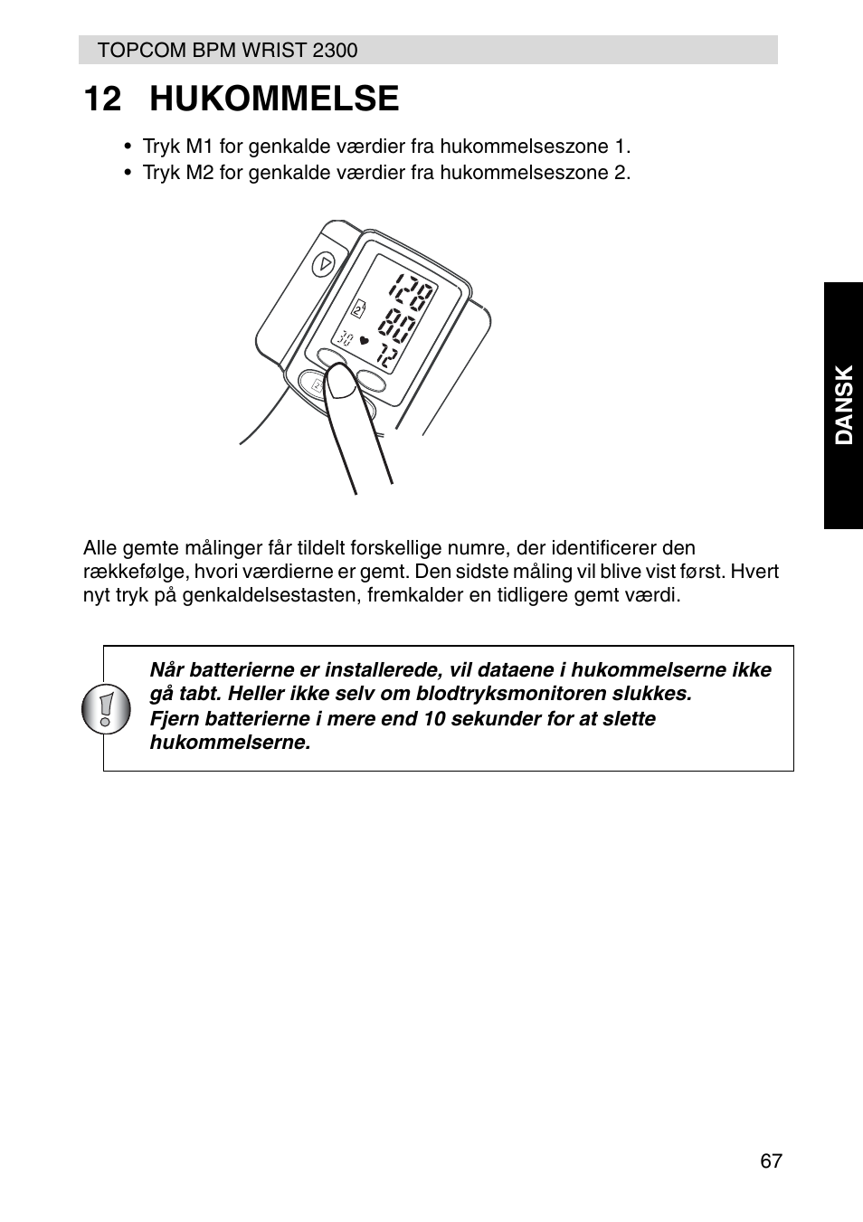 12 hukommelse | Topcom BPM WRIST 2300 User Manual | Page 67 / 92