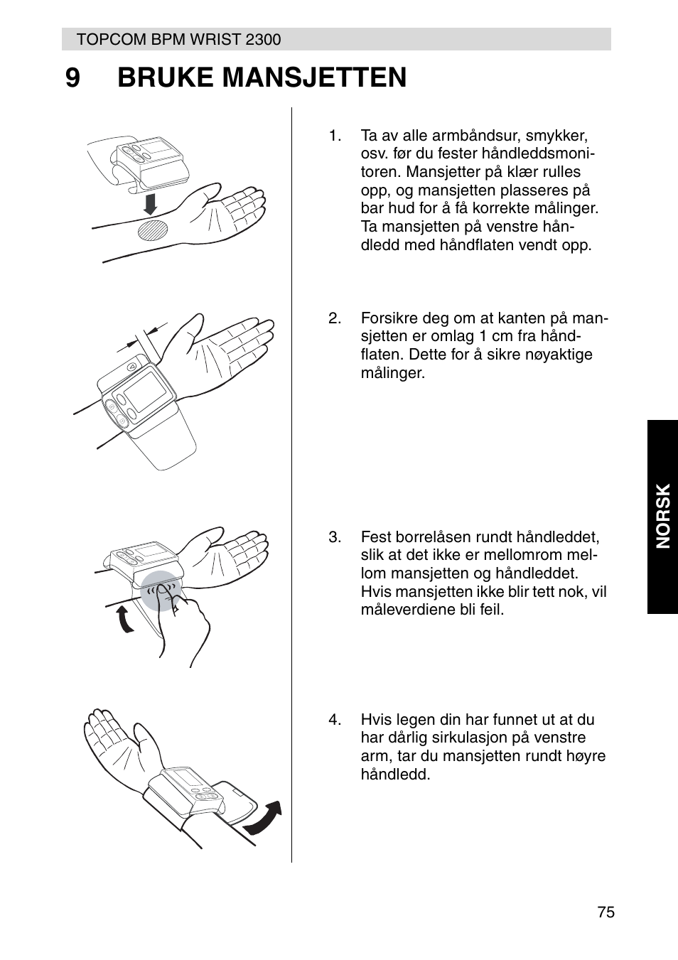 9bruke mansjetten, No rs k | Topcom BPM WRIST 2300 User Manual | Page 75 / 92