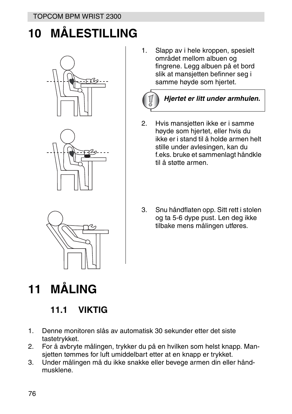 10 målestilling 11 måling | Topcom BPM WRIST 2300 User Manual | Page 76 / 92