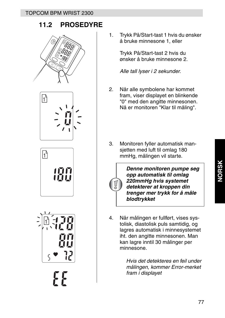 2 prosedyre, No rs k | Topcom BPM WRIST 2300 User Manual | Page 77 / 92