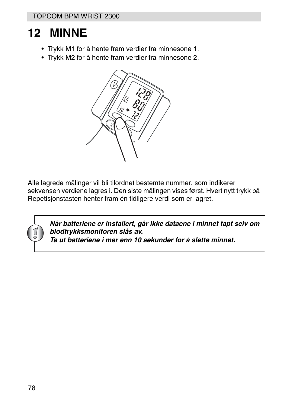 12 minne | Topcom BPM WRIST 2300 User Manual | Page 78 / 92