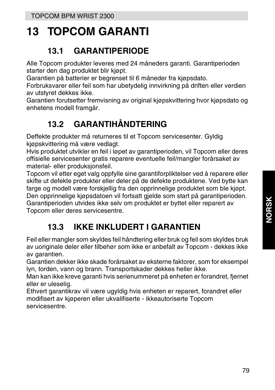 13 topcom garanti | Topcom BPM WRIST 2300 User Manual | Page 79 / 92