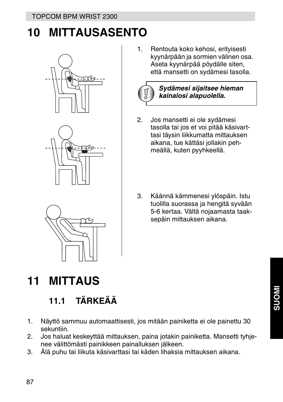 10 mittausasento 11 mittaus | Topcom BPM WRIST 2300 User Manual | Page 87 / 92