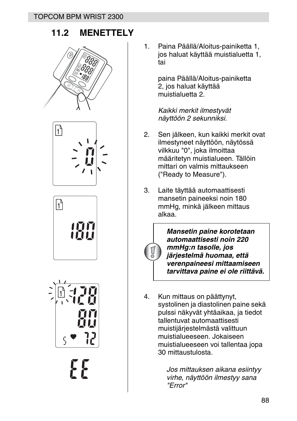 2 menettely | Topcom BPM WRIST 2300 User Manual | Page 88 / 92