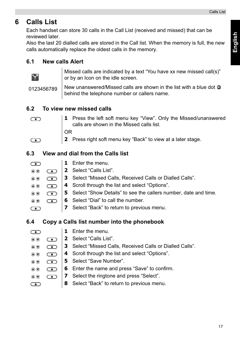 6calls list | Topcom ORBIT User Manual | Page 17 / 40