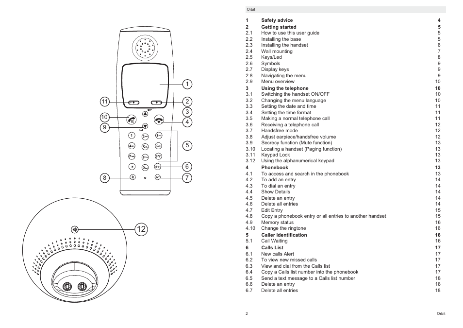 Topcom ORBIT User Manual | Page 2 / 40