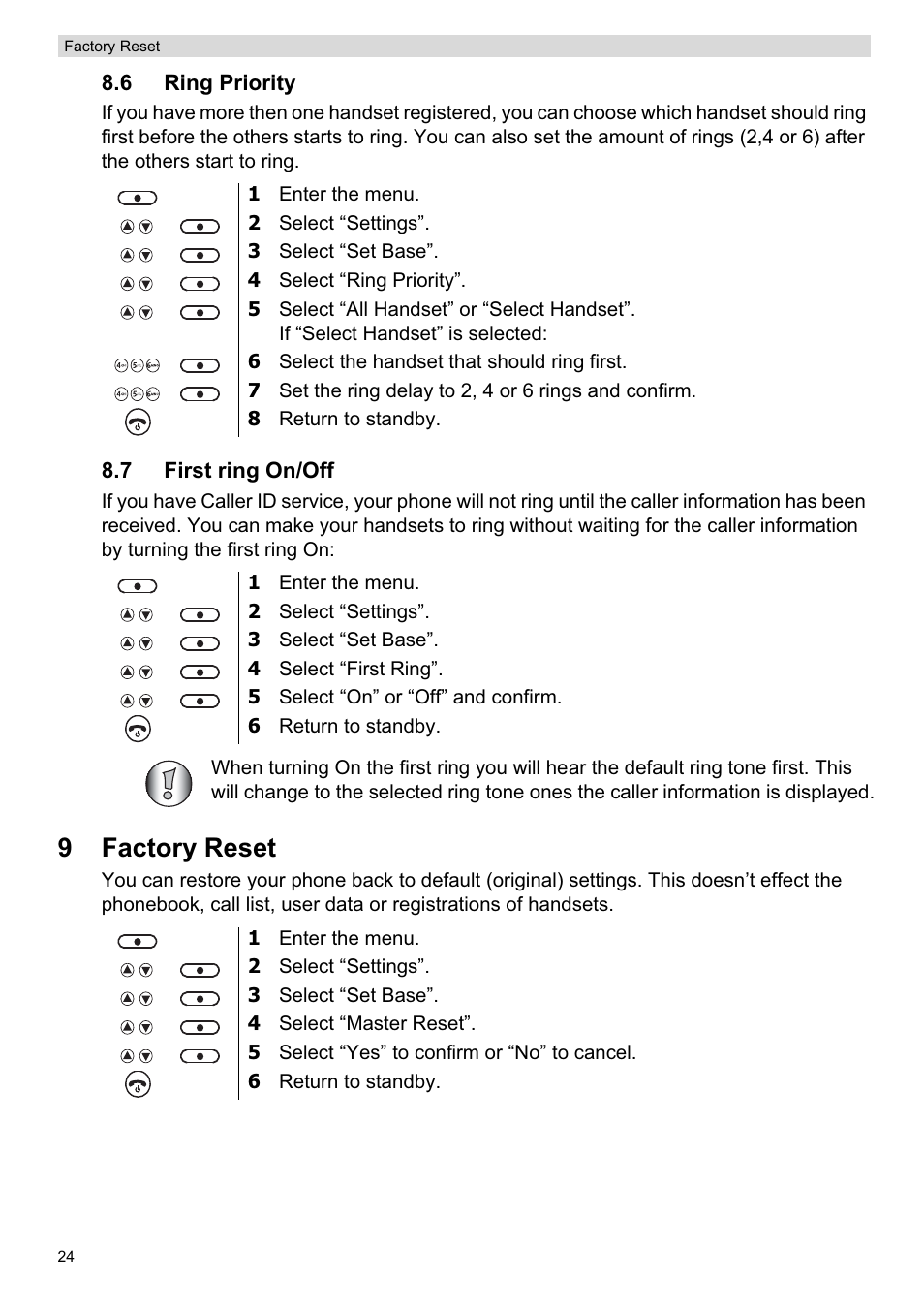 9factory reset | Topcom ORBIT User Manual | Page 24 / 40