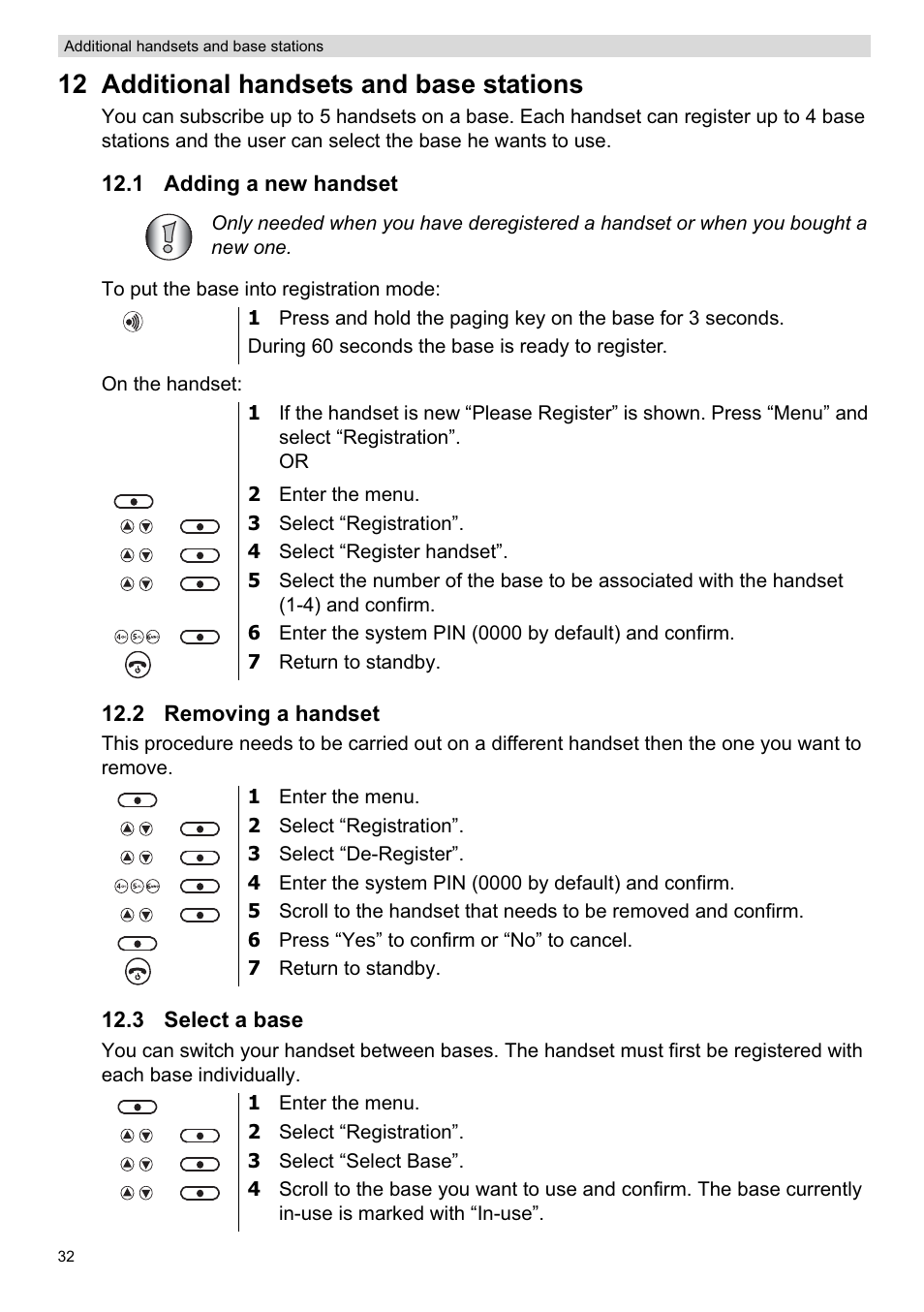 12 additional handsets and base stations | Topcom ORBIT User Manual | Page 32 / 40