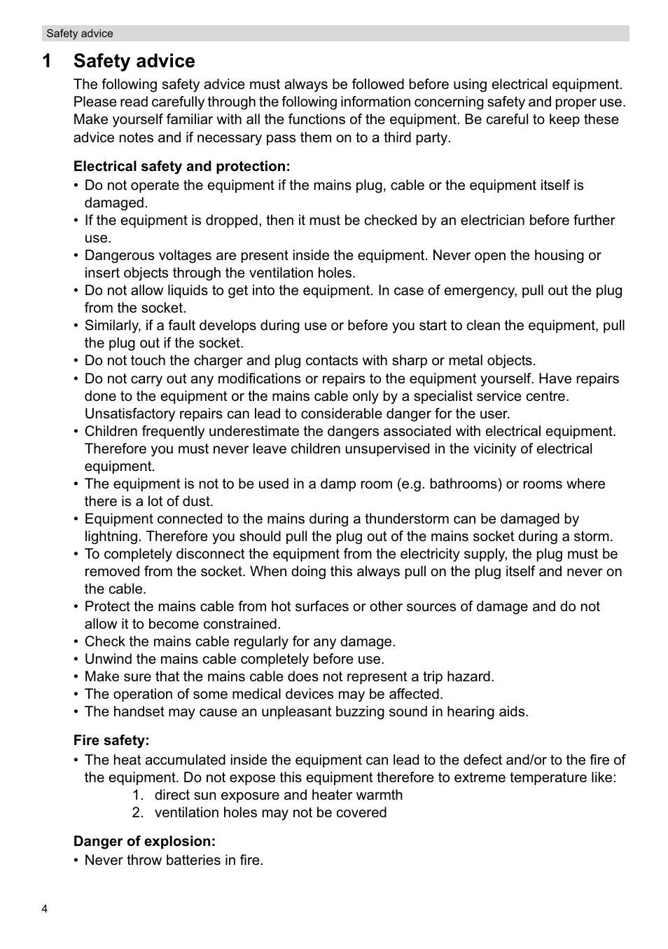 1safety advice | Topcom ORBIT User Manual | Page 4 / 40