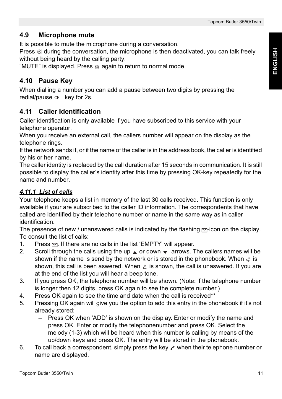 Topcom Butler 3550/Twin User Manual | Page 11 / 32