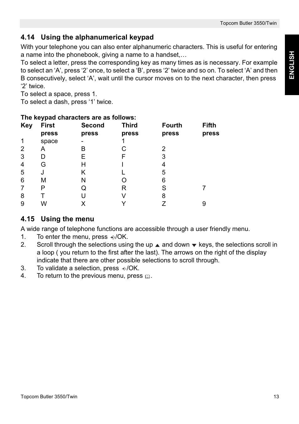 Topcom Butler 3550/Twin User Manual | Page 13 / 32