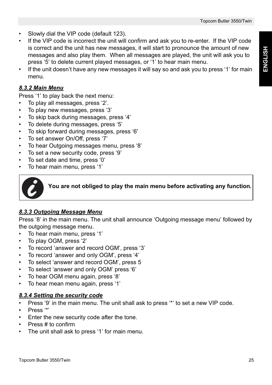 Topcom Butler 3550/Twin User Manual | Page 25 / 32