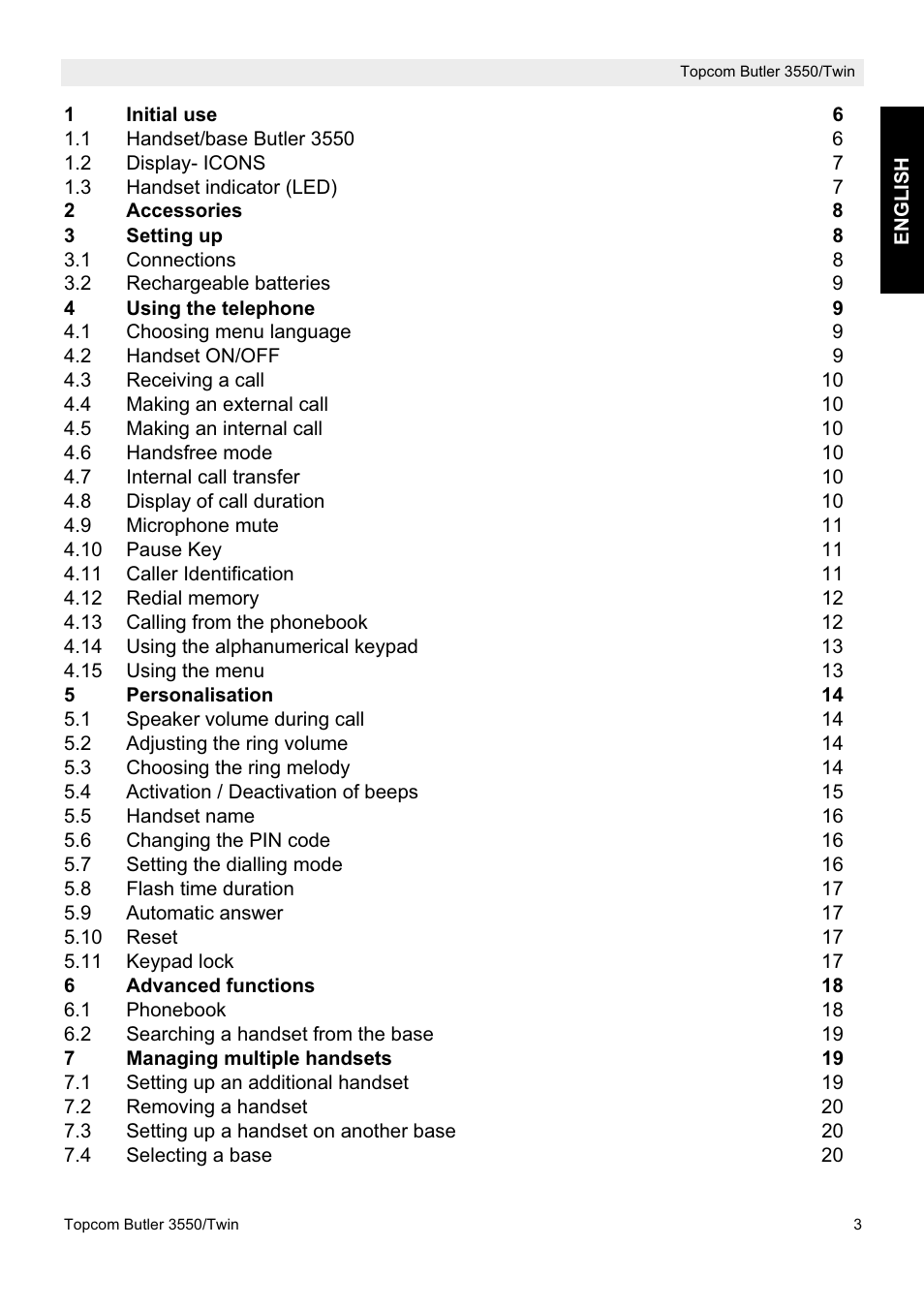 Topcom Butler 3550/Twin User Manual | Page 3 / 32