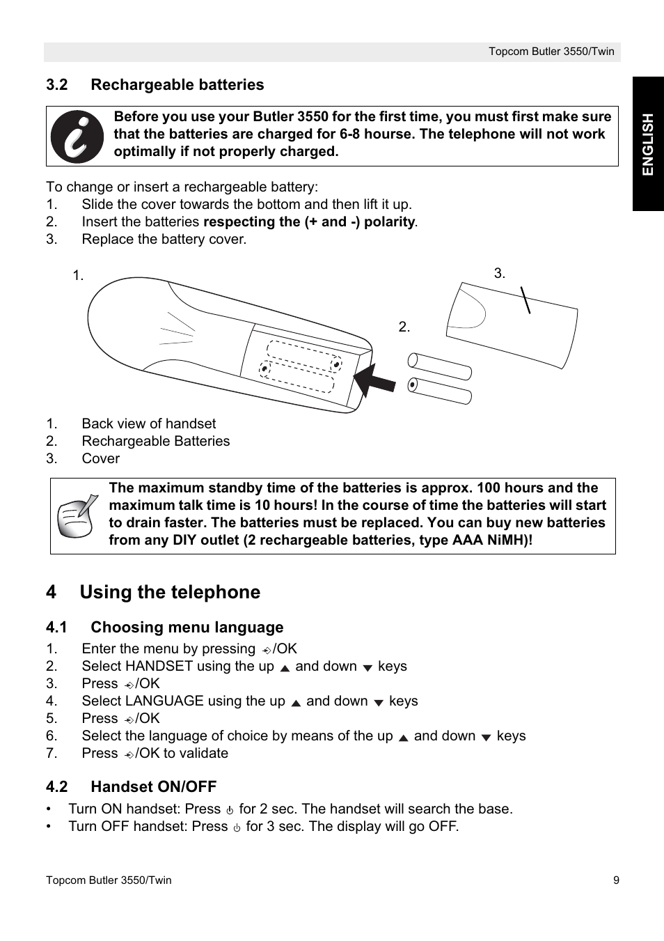4using the telephone | Topcom Butler 3550/Twin User Manual | Page 9 / 32