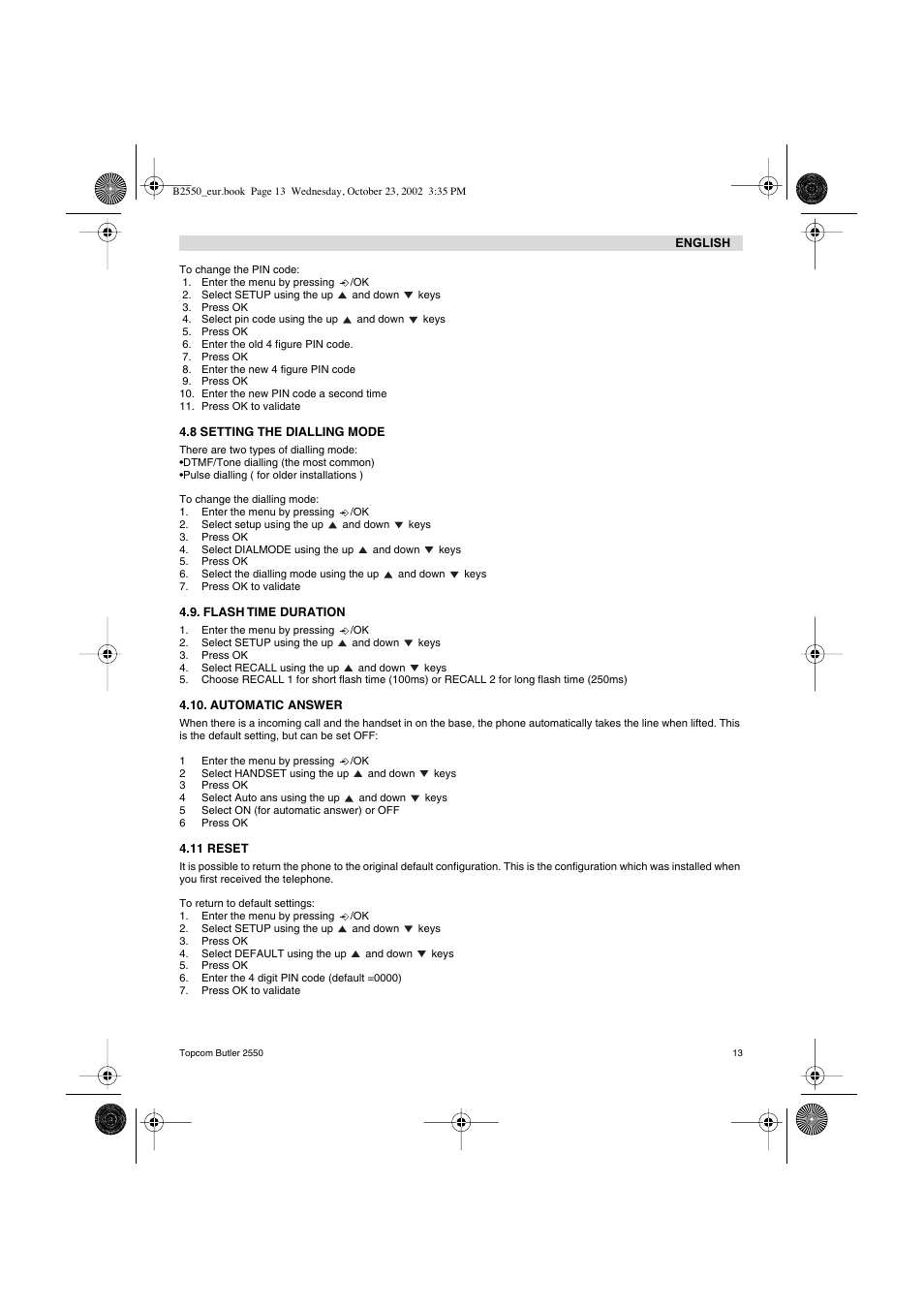 Topcom BUTLER 2550 User Manual | Page 13 / 92