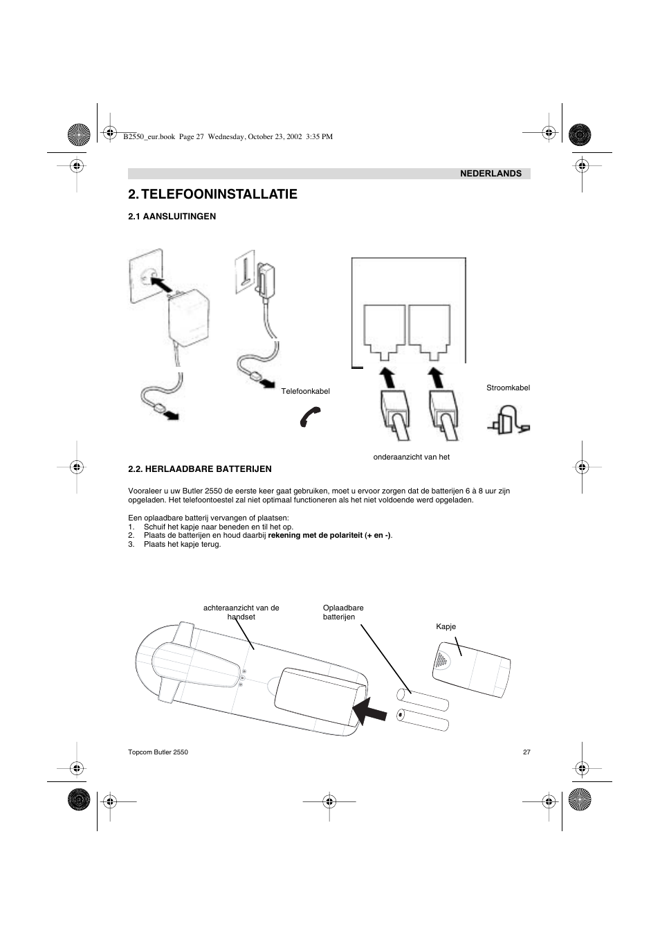 Telefooninstallatie | Topcom BUTLER 2550 User Manual | Page 27 / 92