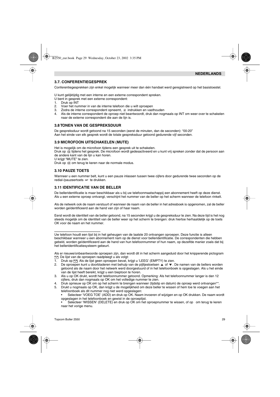 Topcom BUTLER 2550 User Manual | Page 29 / 92