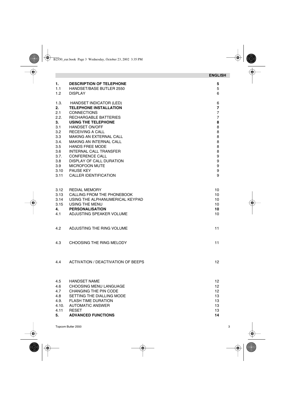 Topcom BUTLER 2550 User Manual | Page 3 / 92