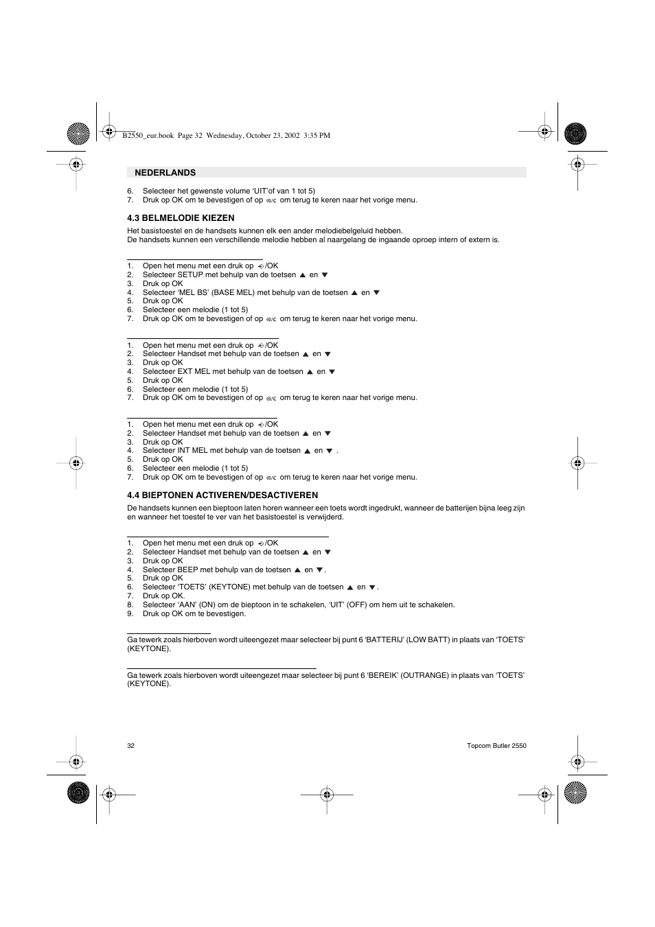 Topcom BUTLER 2550 User Manual | Page 32 / 92