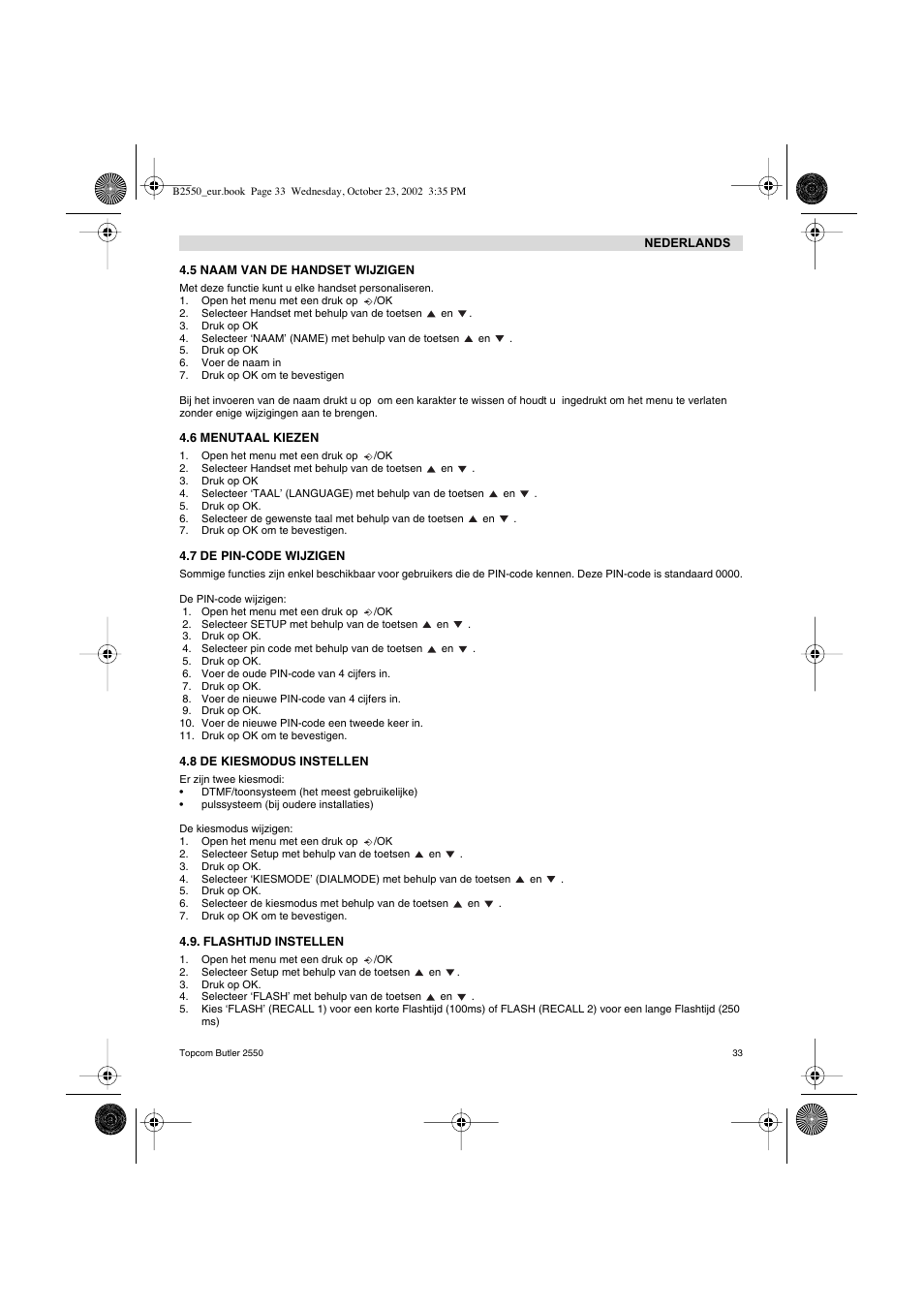 Topcom BUTLER 2550 User Manual | Page 33 / 92