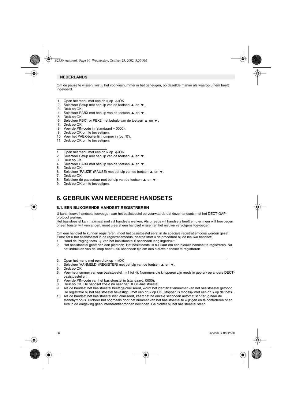 Gebruik van meerdere handsets | Topcom BUTLER 2550 User Manual | Page 36 / 92