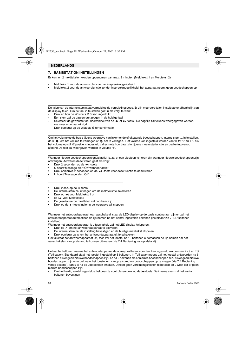 Topcom BUTLER 2550 User Manual | Page 38 / 92