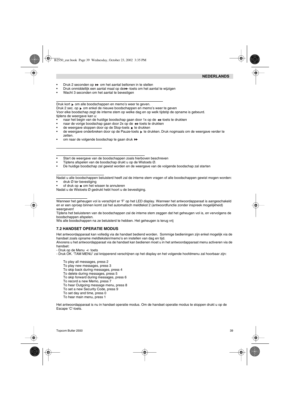 Topcom BUTLER 2550 User Manual | Page 39 / 92