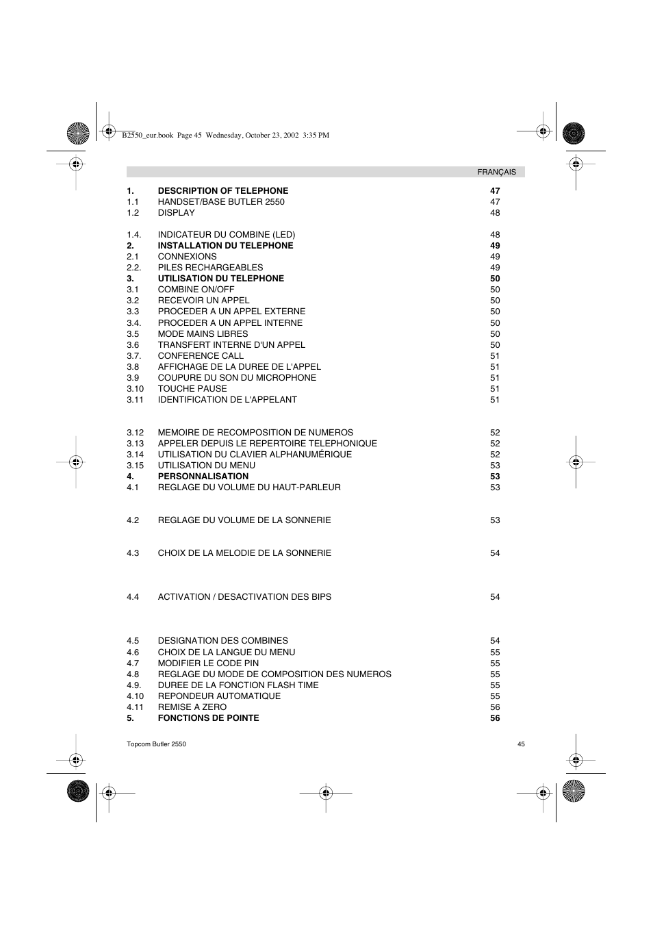 Topcom BUTLER 2550 User Manual | Page 45 / 92