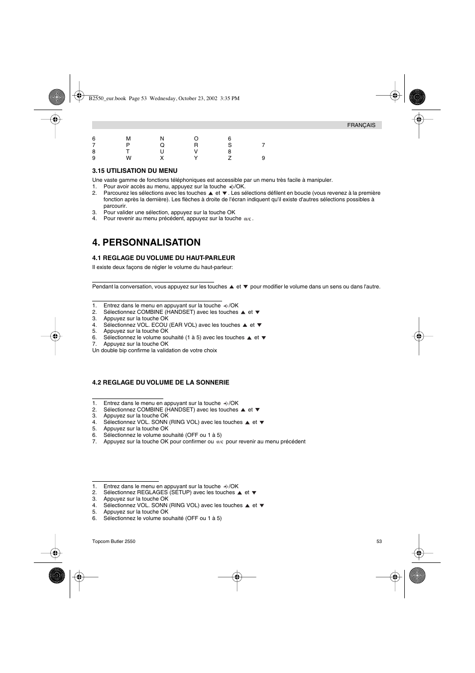 Personnalisation | Topcom BUTLER 2550 User Manual | Page 53 / 92