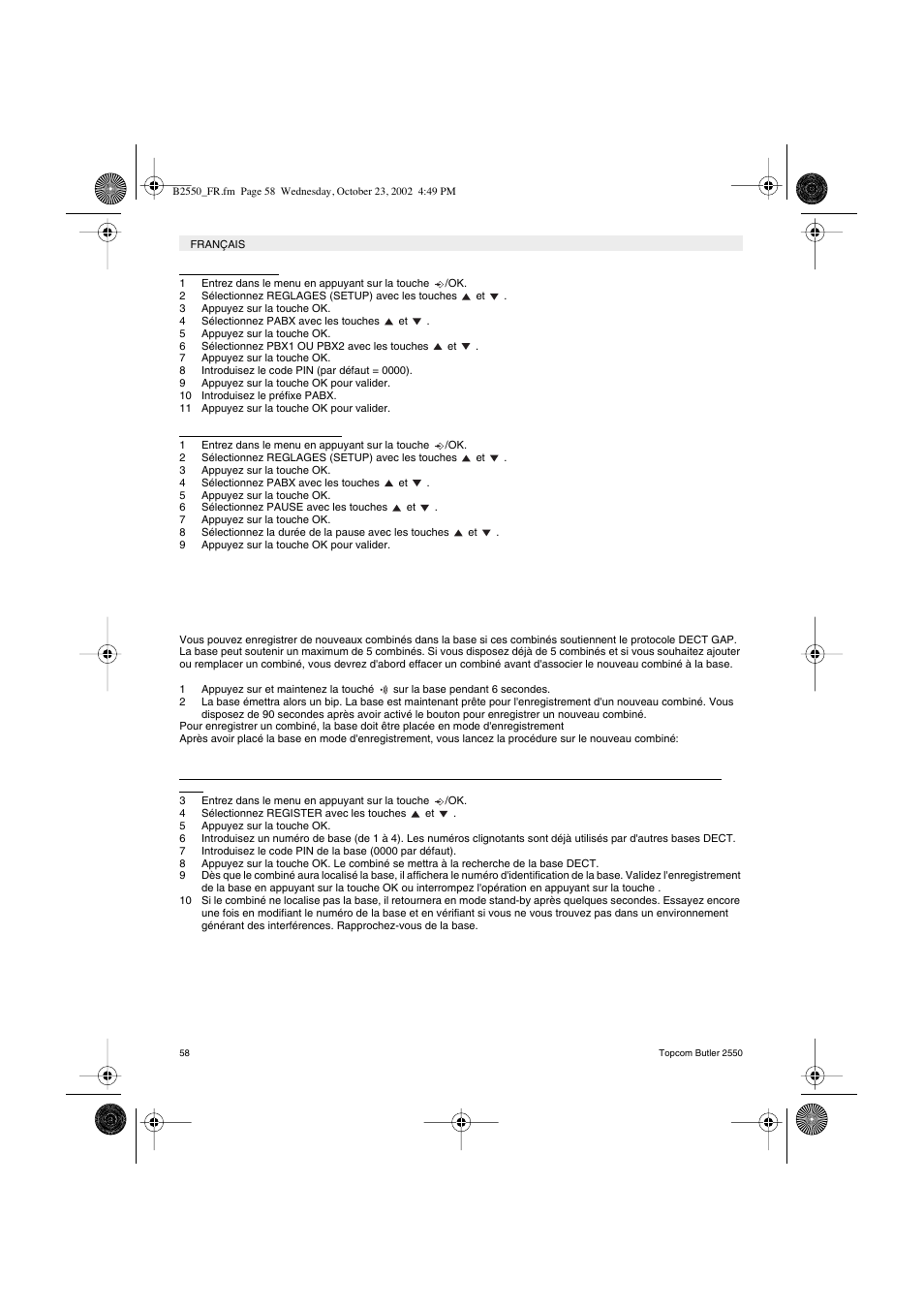 Gestion de plusieurs combines | Topcom BUTLER 2550 User Manual | Page 58 / 92