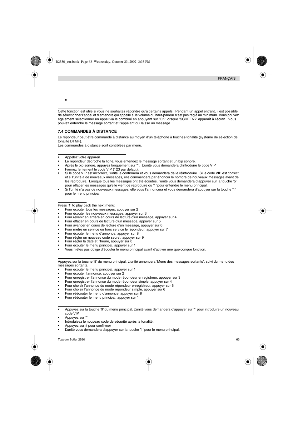 Topcom BUTLER 2550 User Manual | Page 63 / 92