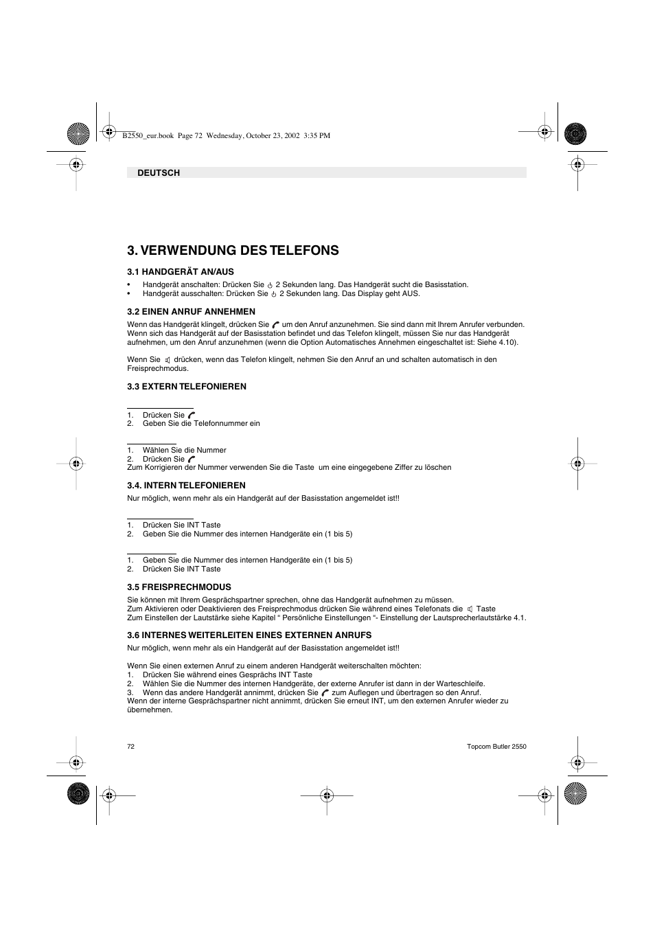 Verwendung des telefons | Topcom BUTLER 2550 User Manual | Page 72 / 92