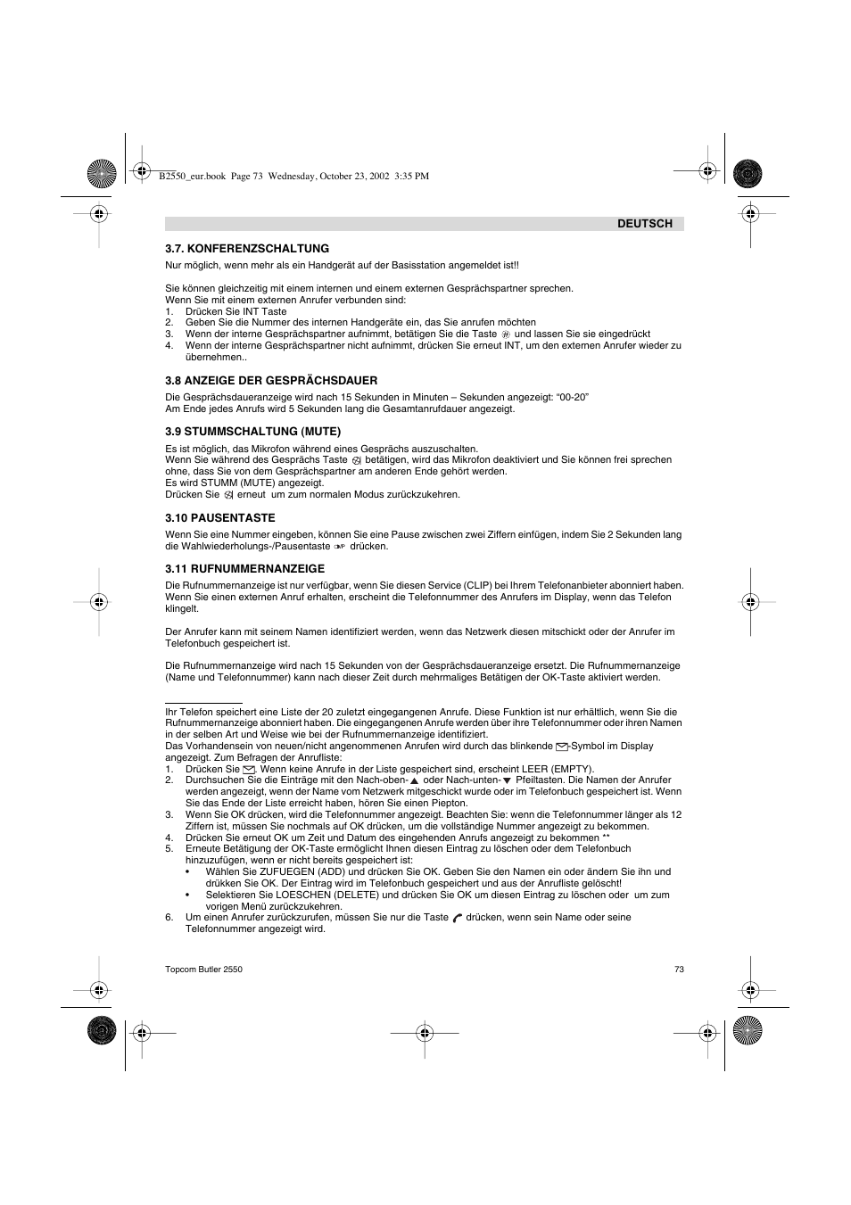 Topcom BUTLER 2550 User Manual | Page 73 / 92