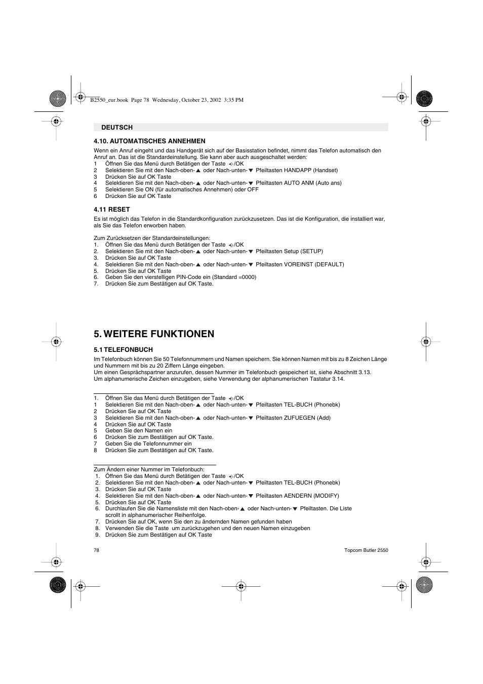 Weitere funktionen | Topcom BUTLER 2550 User Manual | Page 78 / 92