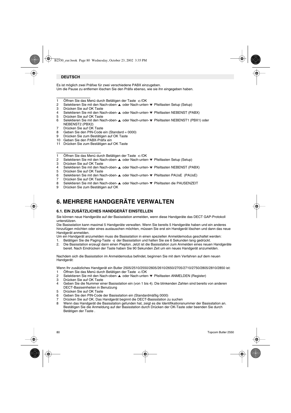 Mehrere handgeräte verwalten | Topcom BUTLER 2550 User Manual | Page 80 / 92