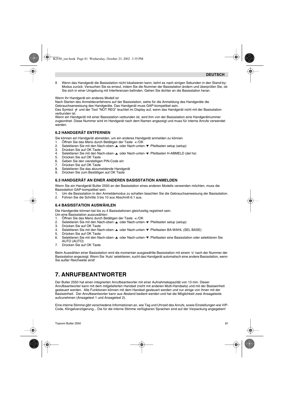 Anrufbeantworter | Topcom BUTLER 2550 User Manual | Page 81 / 92