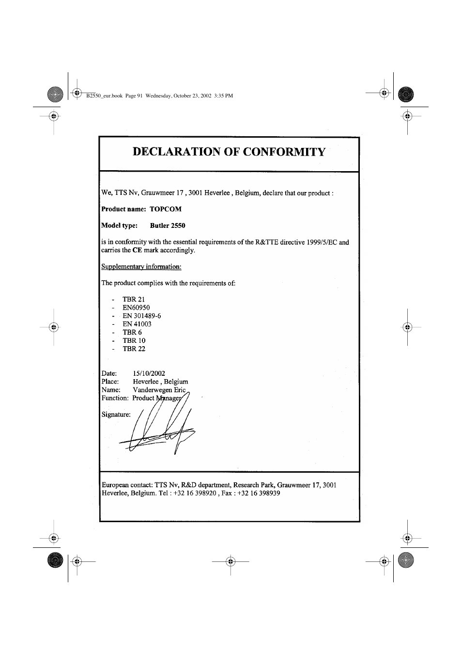 Topcom BUTLER 2550 User Manual | Page 91 / 92