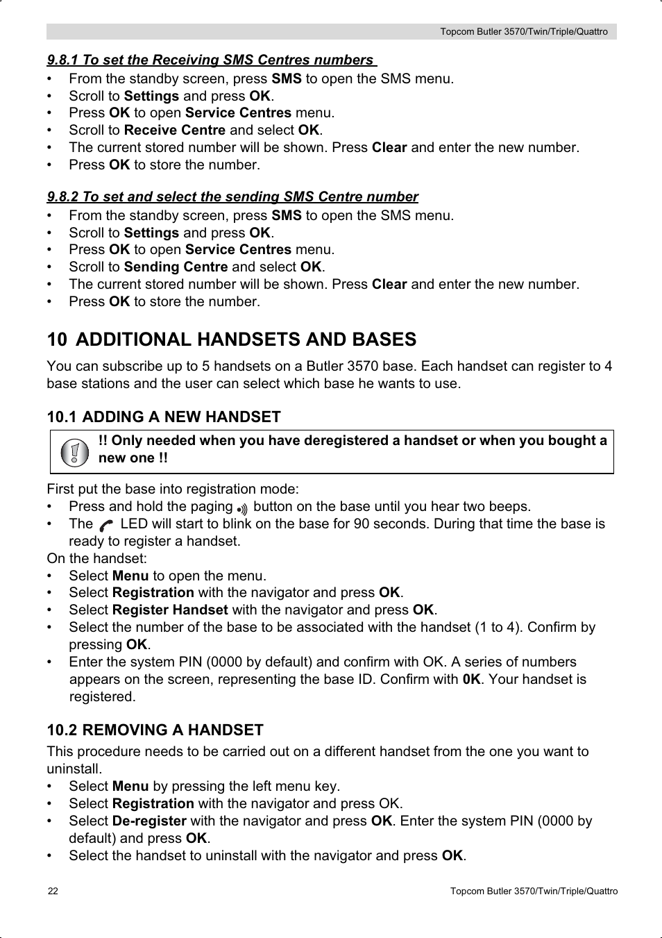 10 additional handsets and bases | Topcom BUTLER 3570 User Manual | Page 22 / 28