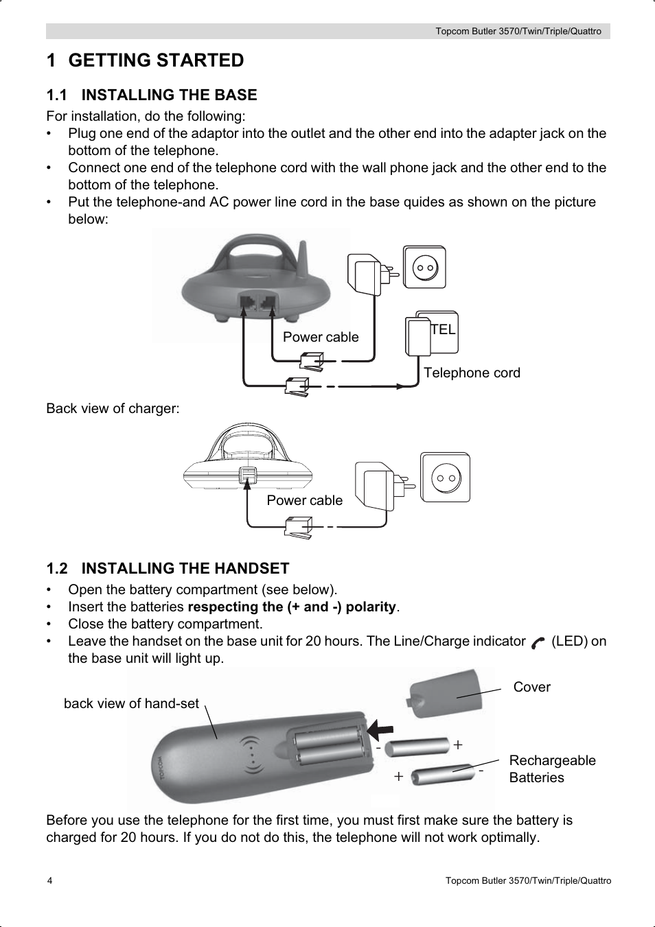 1 getting started | Topcom BUTLER 3570 User Manual | Page 4 / 28