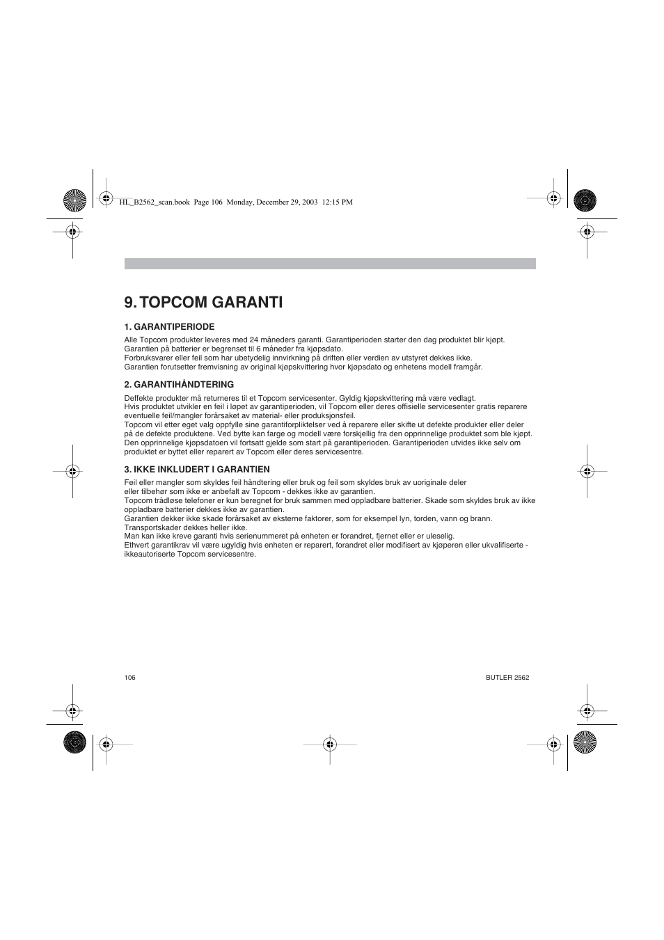 Topcom garanti | Topcom BUTLER 2562 User Manual | Page 106 / 144