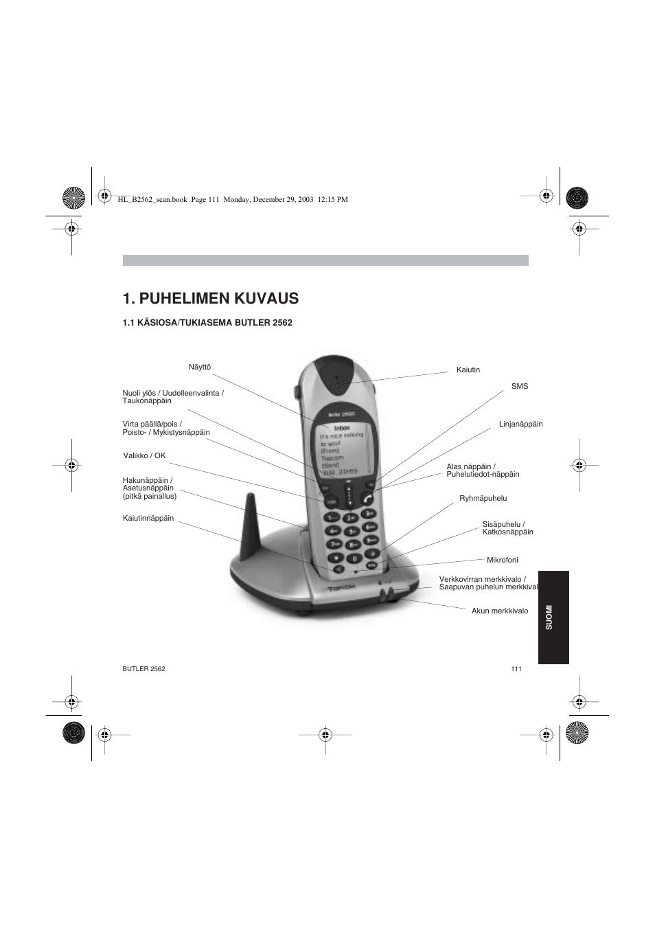 Puhelimen kuvaus | Topcom BUTLER 2562 User Manual | Page 111 / 144