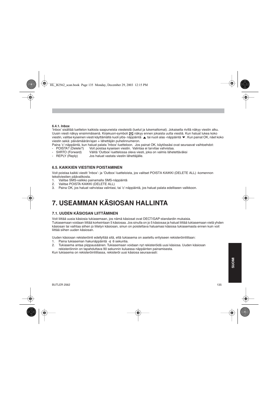 Useamman käsiosan hallinta | Topcom BUTLER 2562 User Manual | Page 135 / 144