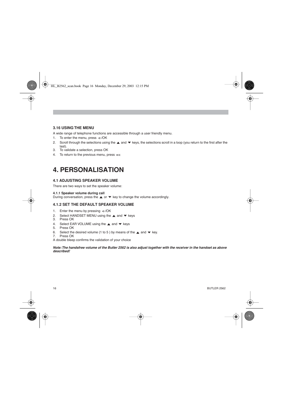 Personalisation | Topcom BUTLER 2562 User Manual | Page 16 / 144